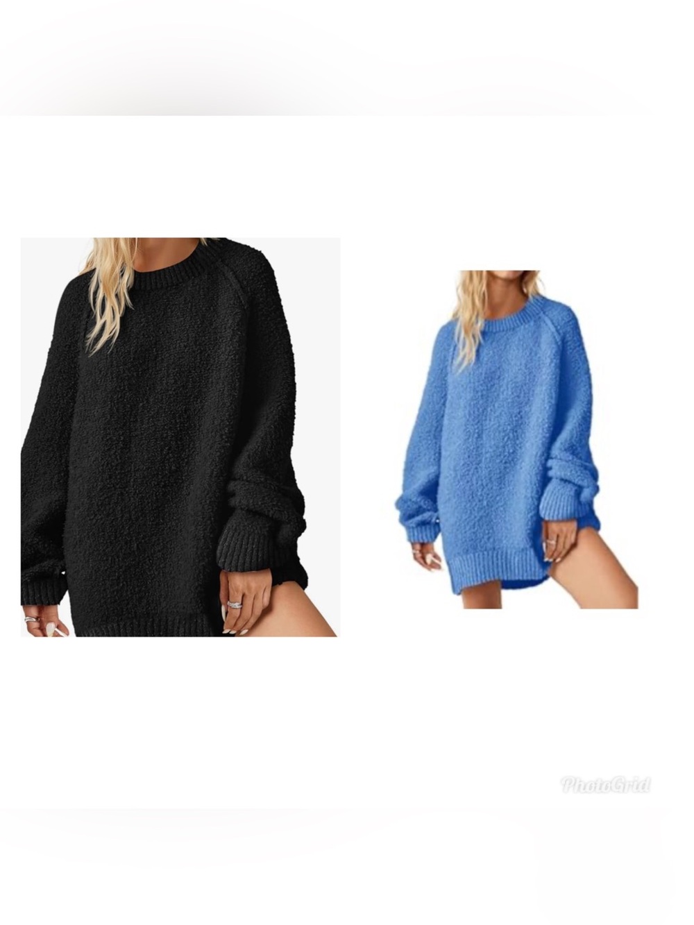 Set of Two Women's Plush Crewneck Sweater - Black/Blue